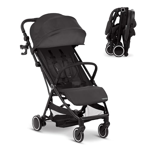 Ingenuity 3D Travelmate Pro Lightweight Travel Stroller with Fold-Away Ride-On Board for Toddlers, Airplane Overhead Bin Compatible, Car Seat Ready, One-Hand Fold