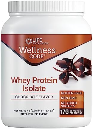 Life Extension Wellness Code® Whey Protein Isolate (Chocolate), Protein and branched-Chain Amino acids for Muscle Growth & Immune Health