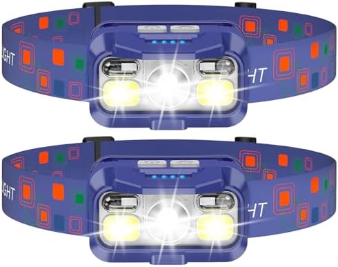 LHKNL Headlamp Rechargeable, Lumen Super Bright Motion Sensor Head Lamp Flashlight, 2-Pack Waterproof LED Headlight with White Red Light