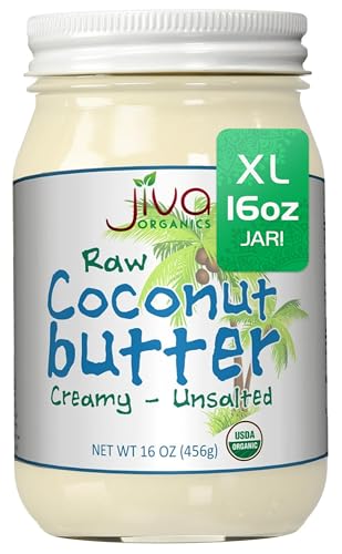 Jiva Organics RAW Organic Coconut Butter 16 Ounce Jar - Creamy, Unsalted