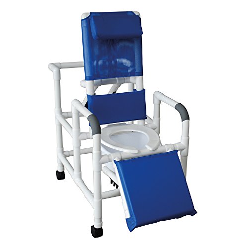 MJM International 193-SQ-PAIL Reclining Shower Chair with Elevated Leg Extension and Commode Pail, 325 oz Capacity