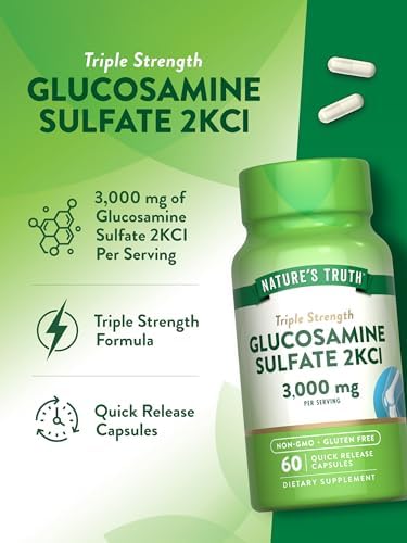 Nature's Truth Glucosamine Sulfate Capsules | 3000mg | 60 Count | Triple Strength | Non-GMO & Gluten Free Supplement | Triple Strength | Non-GMO &