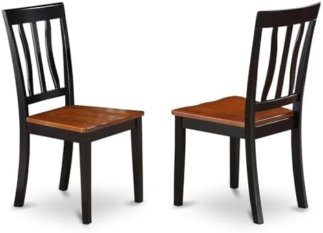 East West Furniture ANC-WHI-W Antique Dining Room Chairs - Slat Back Solid Wood Seat Chairs, Set of 2, Buttermilk & Cherry