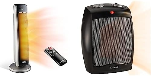 Lasko Oscillating Digital Ceramic Tower Space Heater - 29” - 5586 - Black | Built-In Handle, For Large Rooms, Cool Touch Housing, Overheat Protection Adjustable Thermostat, Timer, Remote, 1500W