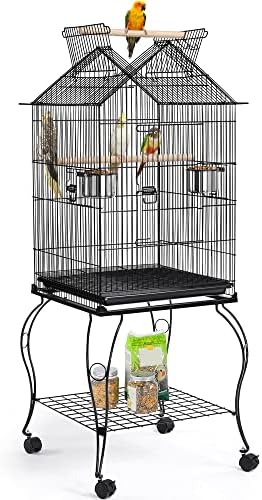 Yaheetech 57" Open Top Bird Cage with Detachable Rolling Stand & Storage Shelf, Parrot Cage for Cockatiels, Quaker, Conures