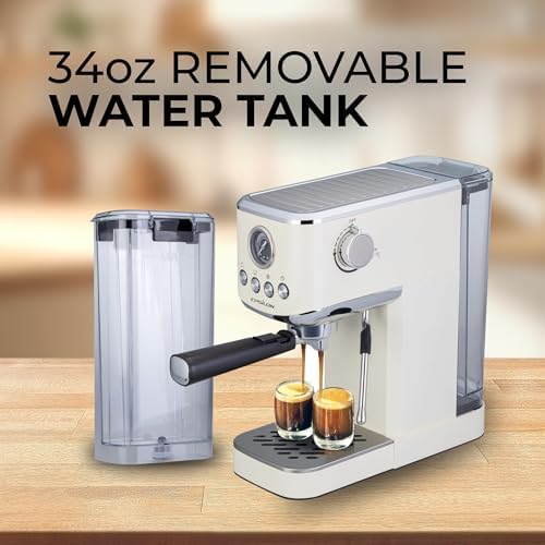 Epsilon Coffee Machine with Milk Frother, Compact 20-Bar Espresso Maker, Hot and Iced Coffee Maker with Removable Water Tank, Cold Brew Feature