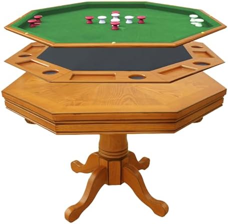 Hathaway Kingston 3 in 1 Octagon Poker Table, Dining & Bumper Pool Table for Game Rooms - Durable Hardwood, Sturdy Legs