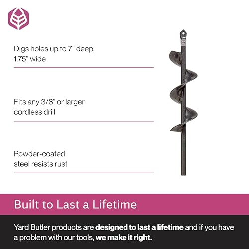 Yard Butler IREA-4 Roto Earth 18” Auger Drill Bit - Digging Tool for Effortless Bulb Planting - Multi-Use Drill - Heavy-Duty Garden Tool - Power-Coated Steel - Rust-Resistant | Powder-Coated Steel Digging Tool, Rust-Resistant, Digs Medium-Depth Holes for…