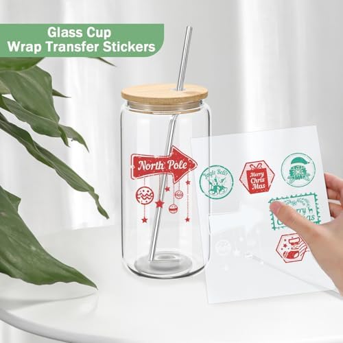YOUKE OLA 20 Pack Glass Cups with Bamboo Lids and Metal Straw Can Shaped Drinking Glasses, Glass Tumbler Reusable Cute Cups for Whiskey, Iced Coffee