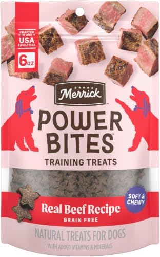Merrick Power Bites Natural Soft And Chewy Real Meat Dog Treats, Grain Free Snack With Real Beef Recipe - 6 oz. Bag