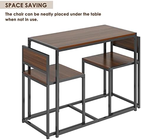 soges 3 Piece Dining Set for 2, Small Dining Table Set with 2 Chairs, Walnut Kitchen Table for Small Spaces, Breakfast Nook Set