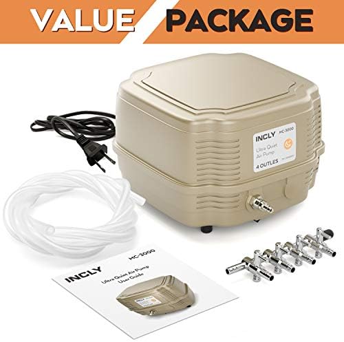 INCLY 7W Ultra Silent Aquarium Air Pump - 245 Gallon/Hr, 4 Adjustable Outlets - Commercial & Hydroponics Oxygen Bubbler for Fish Tank & Pond