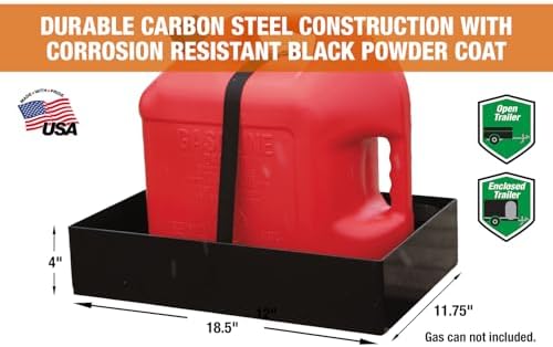 Buyers Products LT30 Gas Container Rack for Open or Enclosed Landscape Trailers, Bolt-On Carbon Steel Fuel Can Holder with Nylon Strap