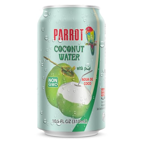 Parrot Brand Coconut Water with Pulp 10.5 fl. oz【New Packaging】Refreshing Coconut Taste Natural Essential Plant Based Non-GMO Electrolytes