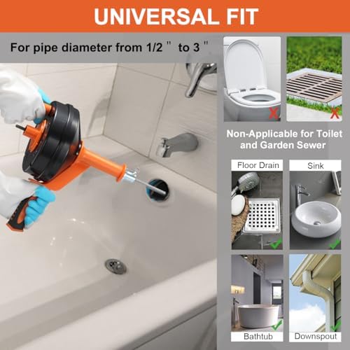 Drain Auger, 25 Feet Plumbing Snake Drain Clog Remover Tool 4-in-1 Set | Included Drain Clog Remover, Hair Clog Remover, Cleaning Brush, for Kitchen
