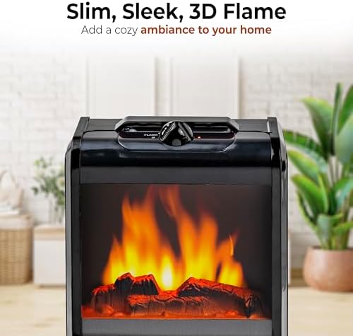 Comfort Zone Electric Mini Fireplace Space Heater with Realistic 3D Flame, Stay-Cool Body, Carry Handle, Overheat Sensor, and Safety Tip-Over Switch, Ideal for Home, Bedroom, & Office, 1,200W, CZFP1