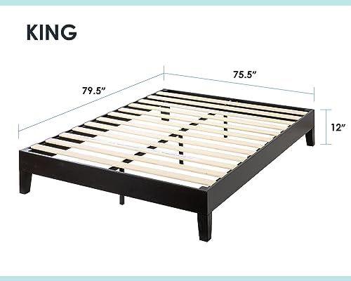 Mellow Naturalista Classic - 12 Inch Solid Wood Platform Bed with Wooden Slats, No Box Spring Needed, Easy Assembly, Queen, Pine