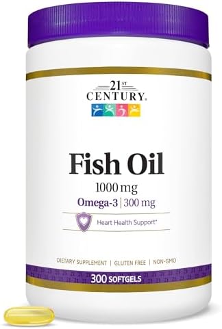 21st Century Fish Oil 1000mg Omega-3 Softgels, Value Size, 300 Count | Omega-3 Fish Oil with EPA & DHA, Heart & Cardiovascular Health Support