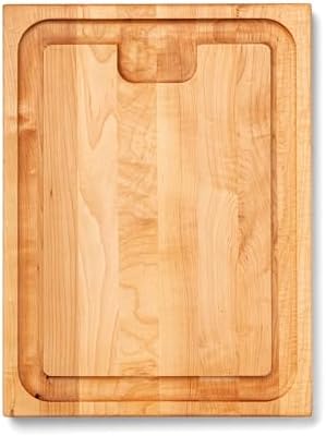 John Boos Aujus Series Rectangular Wooden Maple Cutting Board 20”x15” – 1.5” Thick, 12-lb Reversible Butcher Block with Sloped Juice Groove, Edge-Grain & Finger Grips – Made in the USA
