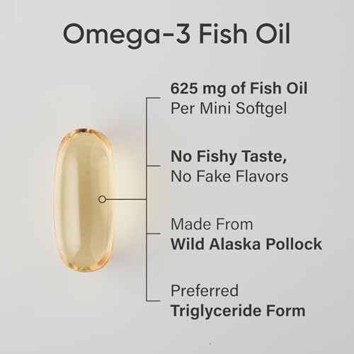 Sports Research® Omega-3 Fish Oil 1250mg from Wild Alaska Pollock,180 Count | Always Fresh Never Fishy | 690mg EPA 260mg DHA per Softgel · Heart & Brain Health* · MSC Certified Sustainable - 180 Servings
