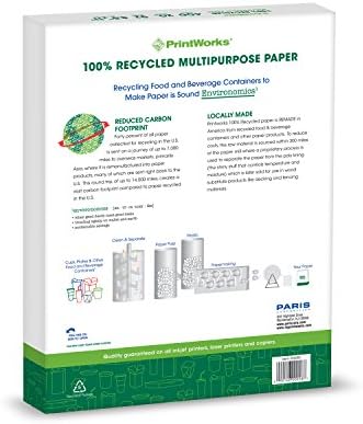 PrintWorks 100% Recycled Printer Paper 8.5" x 11" White - 20 lb Copy & Multipurpose Computer Paper - 1 Pack, 400 Sheets - Made in the USA - 92 Bright - Printer & Copier Compatible (00018)