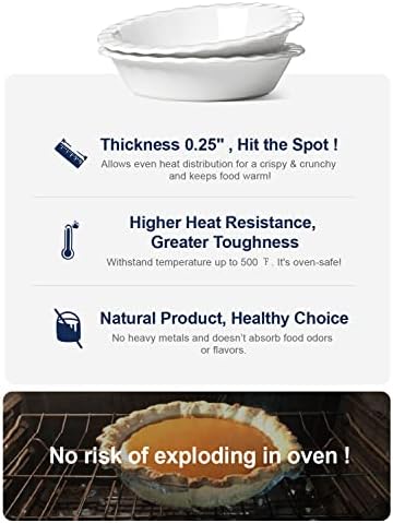 LE TAUCI Ceramic Pie Pans Plate for Baking, 9 inch Deep Dish Baking Dish, 52 ounce Bakeware for Apple Pecan Pie, Set of 2, White