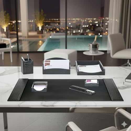 Dacasso Black Crocodile Embossed Leather Desk Set, 7-Piece D2204