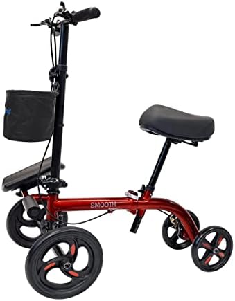 Smooth Seated Knee Scooter, Slow Propelled Steerable Mobility Knee Walker Crutches, Wheelchair Alternative with Dual Brakes