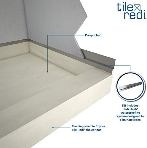 Tile Redi B3754L-DRRDPVZ Shower Pan Kit with Flashing, Left Drain- Double Curb Shower Base, 2" PVC Drain and Plate Included, 54" Width x 37" Depth