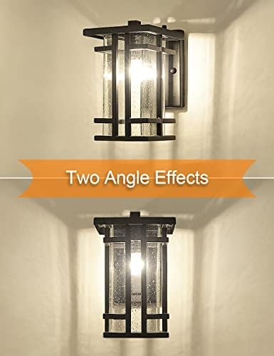Rustic Dusk to Dawn Outdoor Wall Light Fixture 13.8"H Waterproof Exterior Wall Sconces Black Metal with Seeded Glass Sensor Outdoor Wall Lantern for