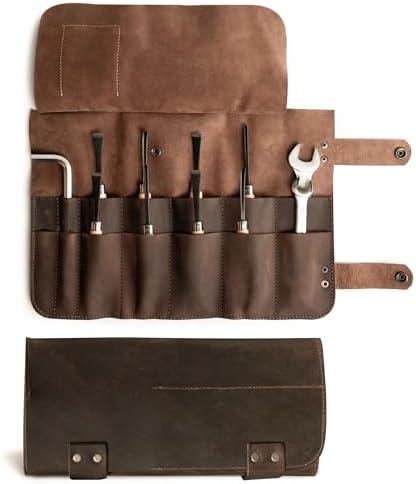 Hide & Drink, Snap Tool Roll Up Bag with 14 Slots, Portable Carry Case for Barbers, Salon Storage Organizer Pouch, Full Grain Leather, Handmade
