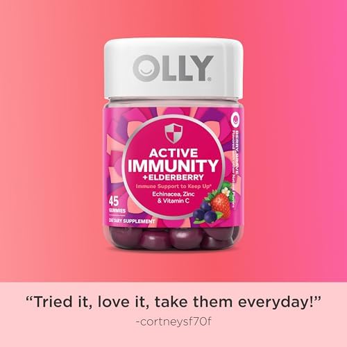 Olly Gummy Active Immunity+Elderberry, 45 Gummies (1 Pack), Berry Flavor
