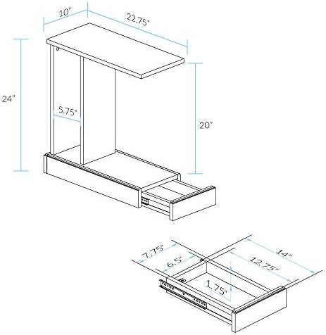 Casual Home Monroe C-Table Drawer, Concealment Furniture, Mocha, 22.75 in x 10 in x 24 in