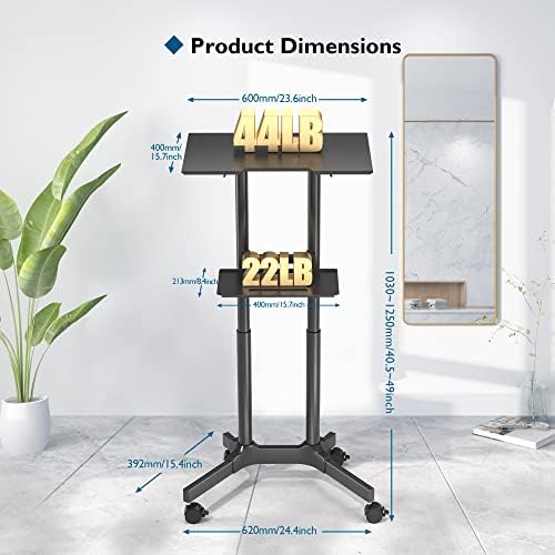 BONTEC Lecterns & Podiums Portable Mobile Standing Laptop Desk, Sit Stand | Height Adjustable, Home Office Classroom Pulpit Stand Up Desk Workstation, Rolling Table Laptop Cart with Storage Tray