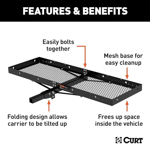 CURT 18109 Tray-Style Trailer Hitch Cargo Carrier, 500 lbs. Capacity, 60-Inch x 19-1/4-Inch, Fits 2-Inch Receiver