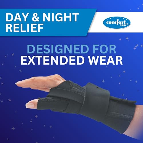 Comfort Cool Wrist Brace with Thumb Support - CMC Restriction Splint for Arthritis & Tendinitis Relief - Black, Right Hand, Medium (7 to 8 inches)