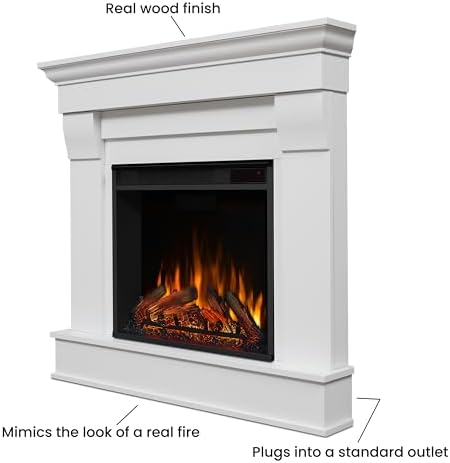 Real Flame Chateau 41" Corner Electric Fireplace with Mantel for Living Room or Bedroom, Replaceable Fireplace Insert Heater, Realistic Log and Flame Effect, Remote Control, Timer.