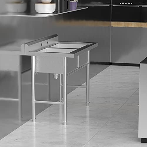 Bonnlo Commercial 304 Stainless Steel Sink 2 Compartment Free Standing Utility Sink for Garage, Restaurant, Kitchen, Laundry Room, Outdoor