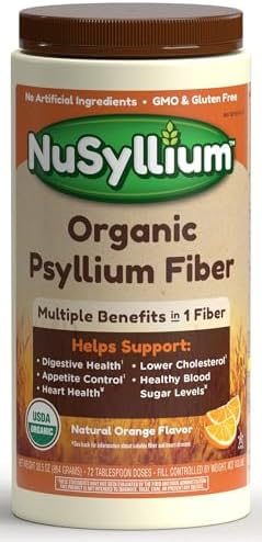NuSyllium Psyllium Husk Powder USDA Organic, 21 Oz, Dietary Fiber Supplement with Brown Sugar, Helps Promote Digestive Health* Unflavored, 85 Servings