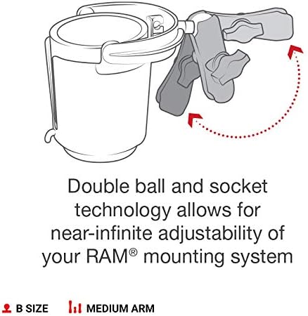 RAM MOUNTS Level Cup Self-Leveling Drink Holder with Medium B Size Arm | Holds drinks up to 16 oz, compatible with RAM Mounts B Size 1" components