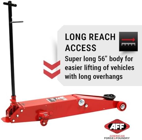AFF 10 Ton Air Hydraulic Long Chassis Jack - for Long Overhang Vehicles | 10 T Floor Jack with Foot Pump & 3-Position Lock Handle - Ideal for Repair Shops, Bus & Truck Fleets, Heavy Duty Equipment