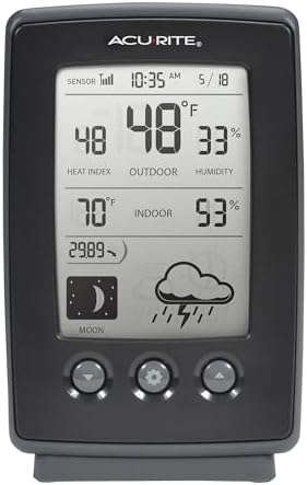 AcuRite Digital Weather Forecaster with Indoor/Outdoor Temperature, Humidity, and Moon Phase (00829), Black