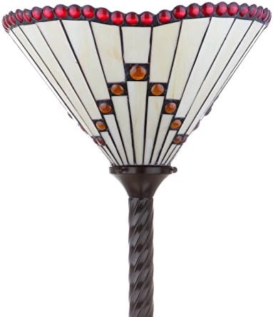 JONATHAN Y Smith 70.5" Tiffany-Style Torchiere Floor Lamp, Bronze | Handcrafted Multicolor Stained Glass Shade, Barley-Twist Metal Base, Foot Switch