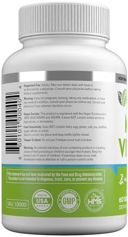 HAYAT Vitamins Vegan Natural Multivitamin, Daily Vitamins with Vitamin A, C, D, E, B1, B2, B3, B6, B12, Biotin, Zinc and More, 2 Month Supply