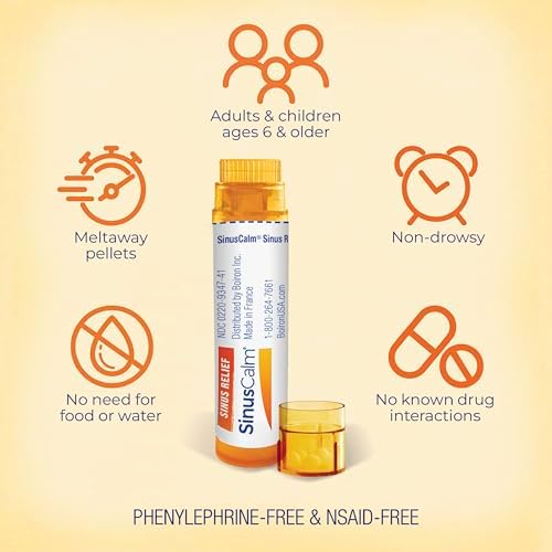 Boiron SinusCalm Pellets for Sinus Pain Relief, Runny Nose, Congestion, Sinus Pressure, Headache - 2 Count (160 Pellets)