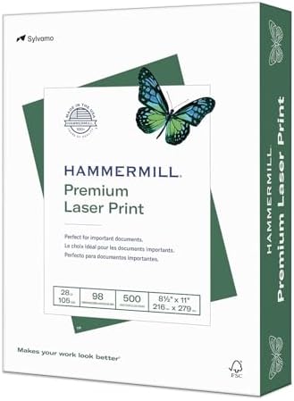 Hammermill Printer Paper, Premium Laser Print 28 lb, 8.5 x 11-1 Ream (500 Sheets) - 98 Bright, Made in the USA, 125534R