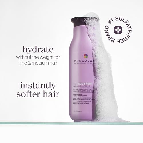 Pureology Hydrate Sheer Shampoo - Lightweight Hydrating Shampoo For Fine or Dry Color-Treated Hair, Silicone-Free & Vegan
