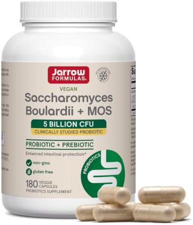 Jarrow Formulas Saccharomyces Boulardii + MOS Probiotics for Digestive Health and Intestinal Tract Support - 5 Billion CFU Per Serving - 90 Delayed Release Caps - Probiotic + Prebiotic - 90 Servings | Intestinal Tract Support, 5 Billion CFU Per Serving,…