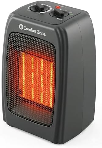 Comfort Zone CZ442E Personal Energy Save Ceramic Heater - 1500W Portable with Adjustable Thermostat, Tip-Over Switch & Overheat Protection, Black