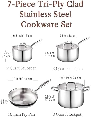 Cook N Home 7-Piece Tri-Ply Clad Stainless Steel Cookware Pots & Pans Set